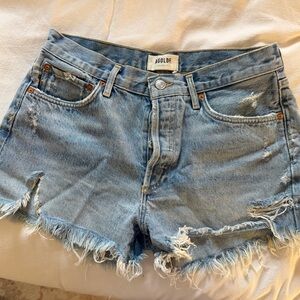 Agolde Light Wash Distressed Denim Cutoff Shorts